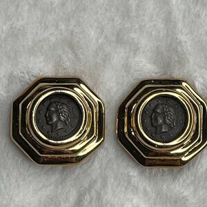 Vintage Coin-Inspired Gold-Tone Clip-On Earrings